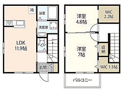 パークサイドテラスA 1階2LDKの間取り