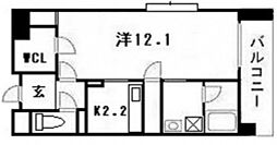 ラ・テール段原 3階1Kの間取り
