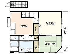 市場アパート 2階2DKの間取り