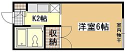 広島電鉄1系統 県病院前駅 徒歩12分の賃貸アパート 2階1Kの間取り