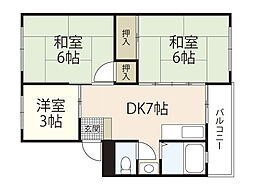 木本レジデンスB棟 3DKの間取図画像