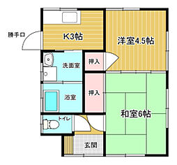 竹内平屋 2Kの間取り
