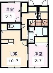 エルメゾン原田 1階2LDKの間取り