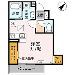 サンシャインヒルズII 1階ワンルームの間取り
