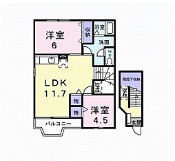 クレストール古谷 2階2LDKの間取り