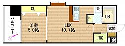 グラビスコート白島 2階1LDKの間取り