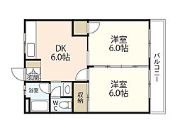 上安ビル 2階2DKの間取り