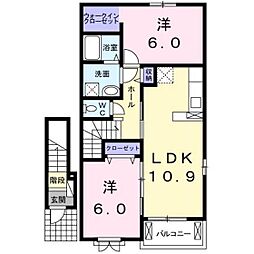 ブリーゼ一番館 2階2LDKの間取り