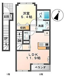 グレイスクリアー早時 2階1LDKの間取り