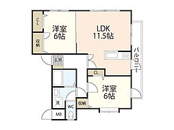 マルシュ梅林II 1階2LDKの間取り