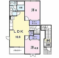 ベルアンジュＢ 2階2LDKの間取り