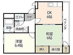 椿コーポ 2階2DKの間取り