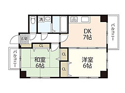 第二沖ビル 2DKの間取図画像