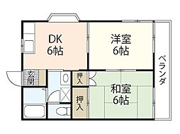 リベルジュ三筋 2DKの間取図画像