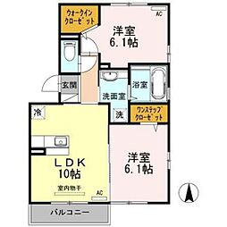 ソレイユB 2LDKの間取図画像