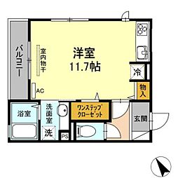 D-room花梨D ワンルームの間取図画像