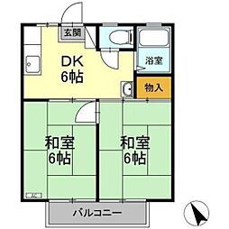 石川ハイツ 2DKの間取図画像