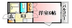 第2大下ビル 1Kの間取図画像