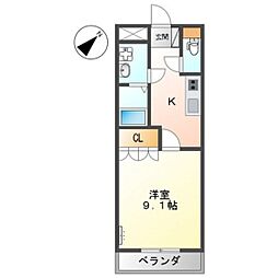 キャッスルハイム國重 1Kの間取図画像
