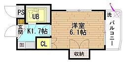 シャイン長束 1Kの間取図画像