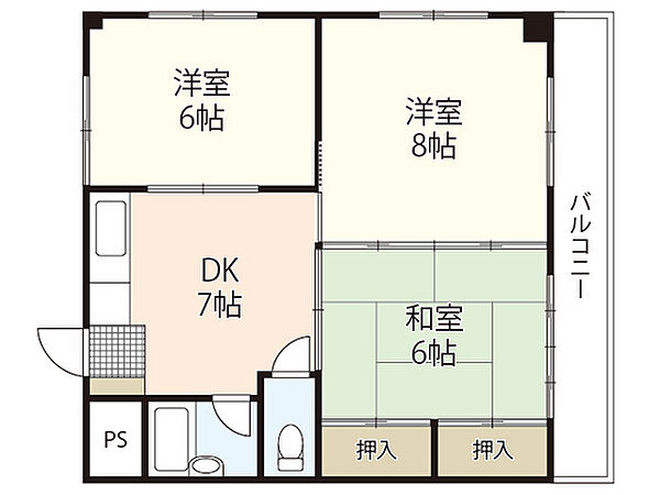 築島ビル ｜広島県広島市安佐南区西原8丁目(賃貸マンション3DK・1階・51.84㎡)の写真 その2