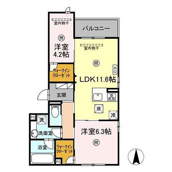 広島県広島市東区尾長西1丁目(賃貸アパート2LDK・1階・54.76㎡)の写真 その2