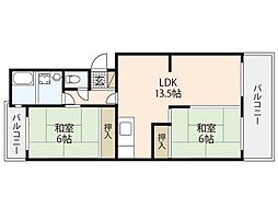 第1ビューハイツ 3階2LDKの間取り