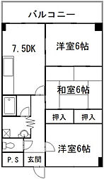 ツインズ大町2 3DKの間取図画像