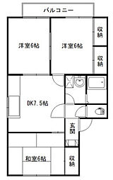 ハビテーションII 2階3DKの間取り