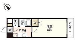 カーナ西田 1階1Kの間取り
