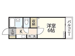 若草コーポ山縣 1階1Kの間取り