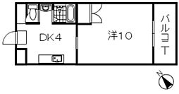 サンシャイン 1階1DKの間取り