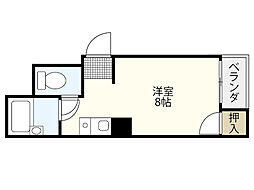 リボン金屋町マンション 2階ワンルームの間取り
