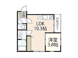 リノリノアパートメントwithB棟 2階1LDKの間取り