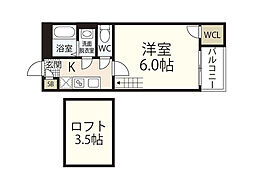 レオネクストグリーンハウス江波 2階1Kの間取り