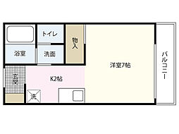 セジュール高志Ｂ 2階1Kの間取り