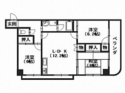 パークヒルズ6番館 6階3LDKの間取り