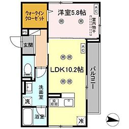 VILLA　HAKUYO 2階1LDKの間取り