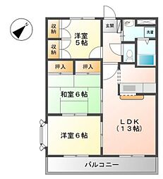 フォレストハイムＤ 2階3LDKの間取り