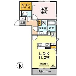 カムクワット戸坂 2階1LDKの間取り