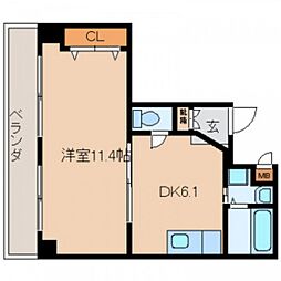 プレイス十日市 7階1DKの間取り