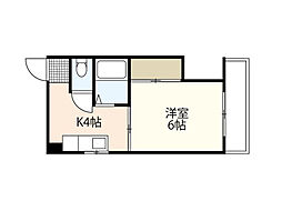 中本ビル 5階1Kの間取り