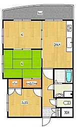 クオーレ羽衣 4階3DKの間取り