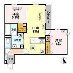 Wisteria寺家 2LDKの間取図画像