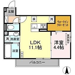 グレイスガーデンC 1階1LDKの間取り