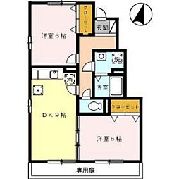 ウイングＭＩＳＡＷＡ　VI 1階2DKの間取り