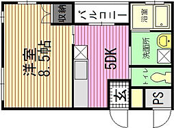 Ｆlechir-kuB 1階1DKの間取り