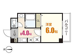 グッディ長束II 3階1Kの間取り