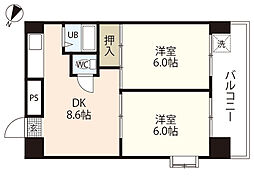 第3柴田ビル 4階2DKの間取り
