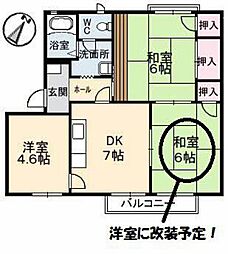 ファミール中村 2階3DKの間取り